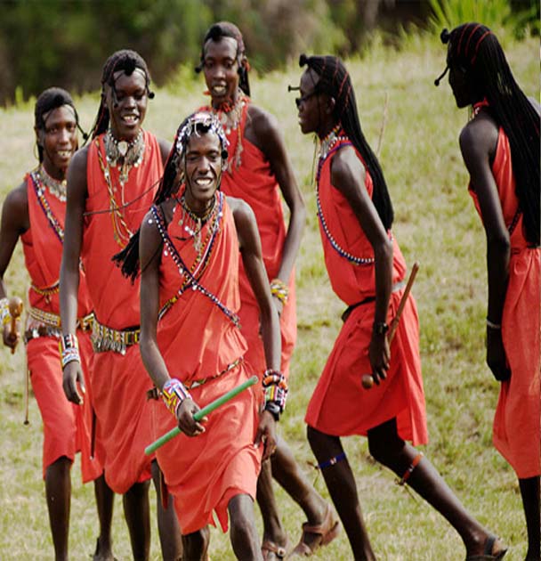 The famous Maasai warriors in their traditional jump dance